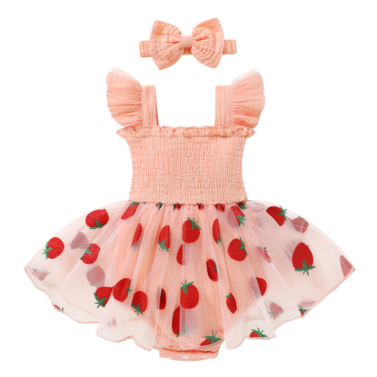 Happy Town Infant Baby Girl Summer Clothes Sleeveless Romper Dress 3-24M Toddler Girl Bodysuit with Headband
