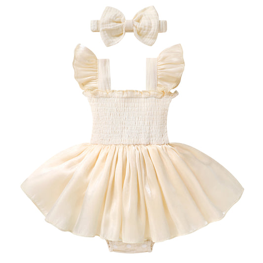 Happy Town Infant Baby Girl Summer Clothes Sleeveless Romper Dress 3-24M Toddler Girl Bodysuit with Headband
