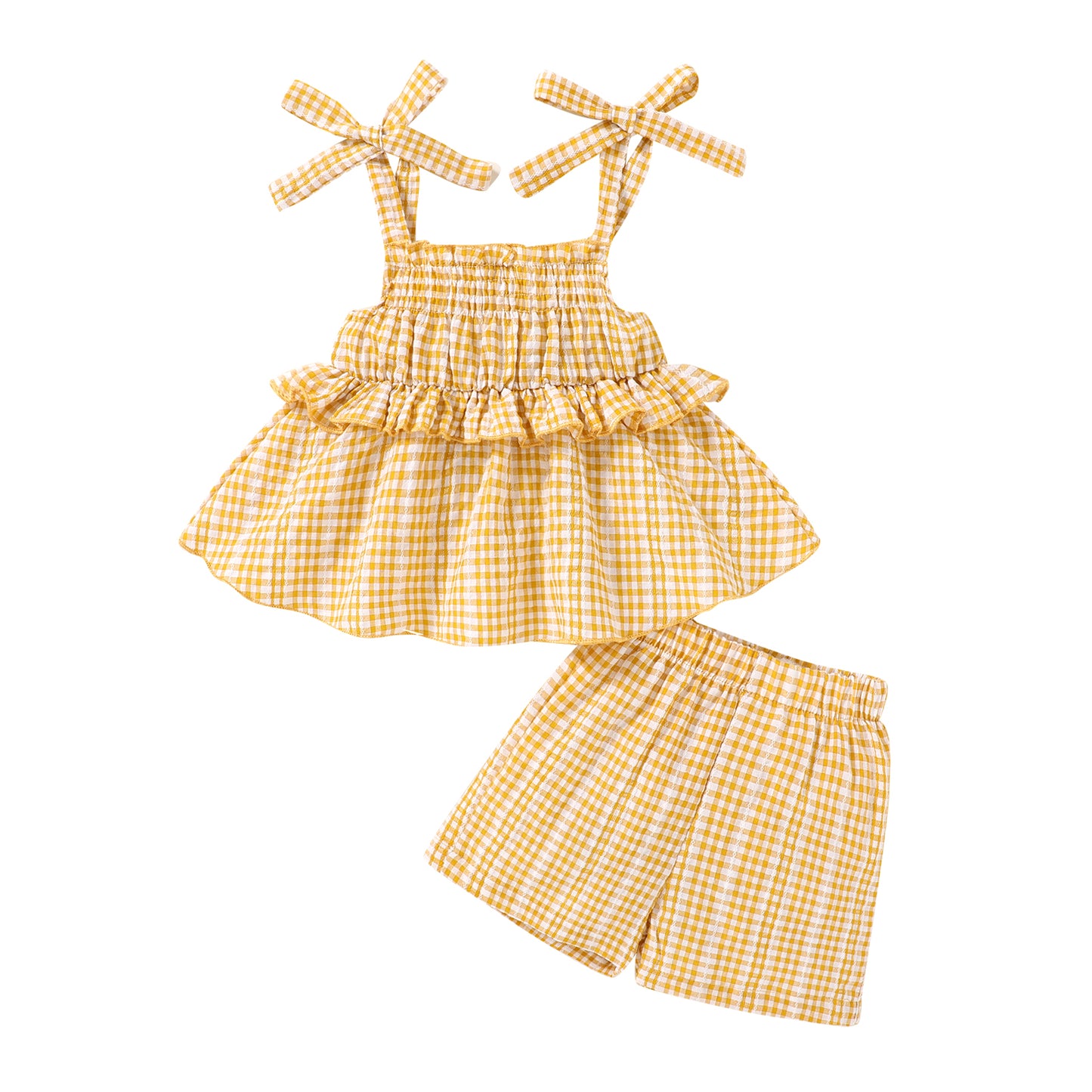 Happy Town Infant Baby Girl Summer Clothes Ruffle Sleeveless Shirt and Shorts Toddler Girl Set£¬Sizes 12M-5Y