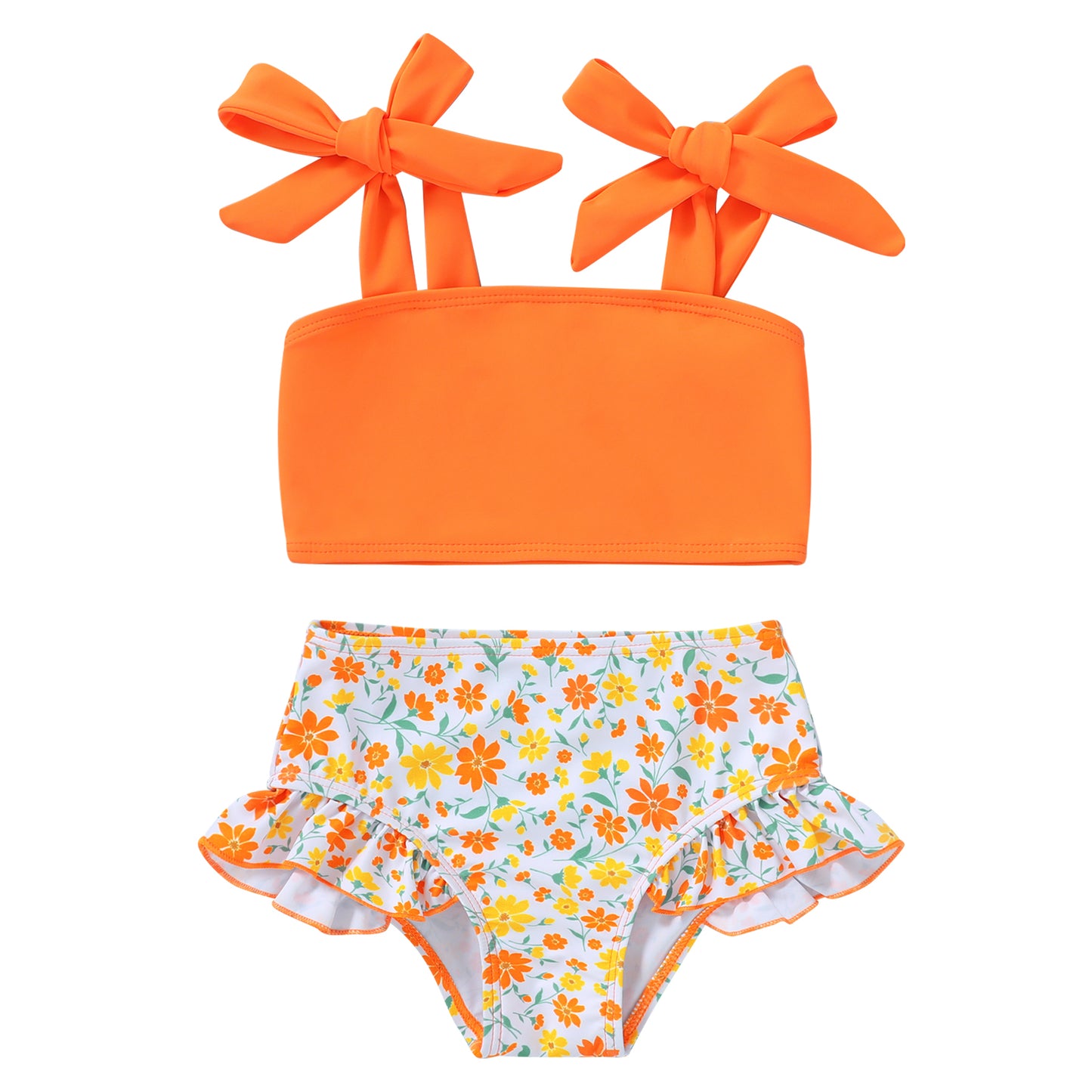 Happy Town Toddler Girls Two Pieces Swimsuit Color Block Beach Bathing Suit 18M-5T