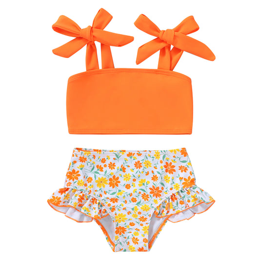 Happy Town Toddler Girls Two Pieces Swimsuit Color Block Beach Bathing Suit 18M-5T